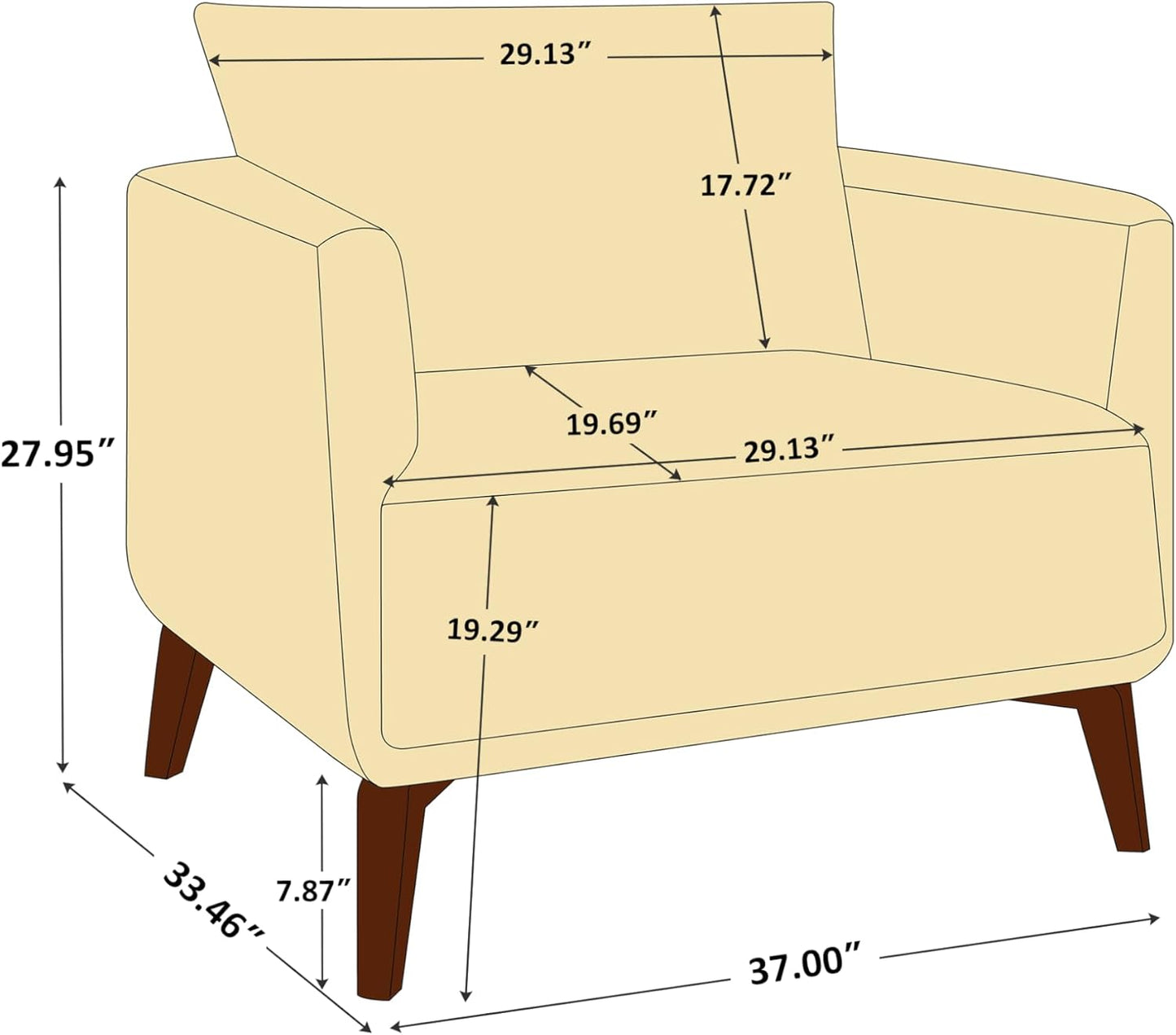 Oversized Accent Chair Modern Boucle Armchair for Living Room- 37" Wide Accent Chair with Solid Wood Legs, Curry Upholstered Lounge Chair for Bedroom & Office, Cozy Reading Chair (Easy Assembly)