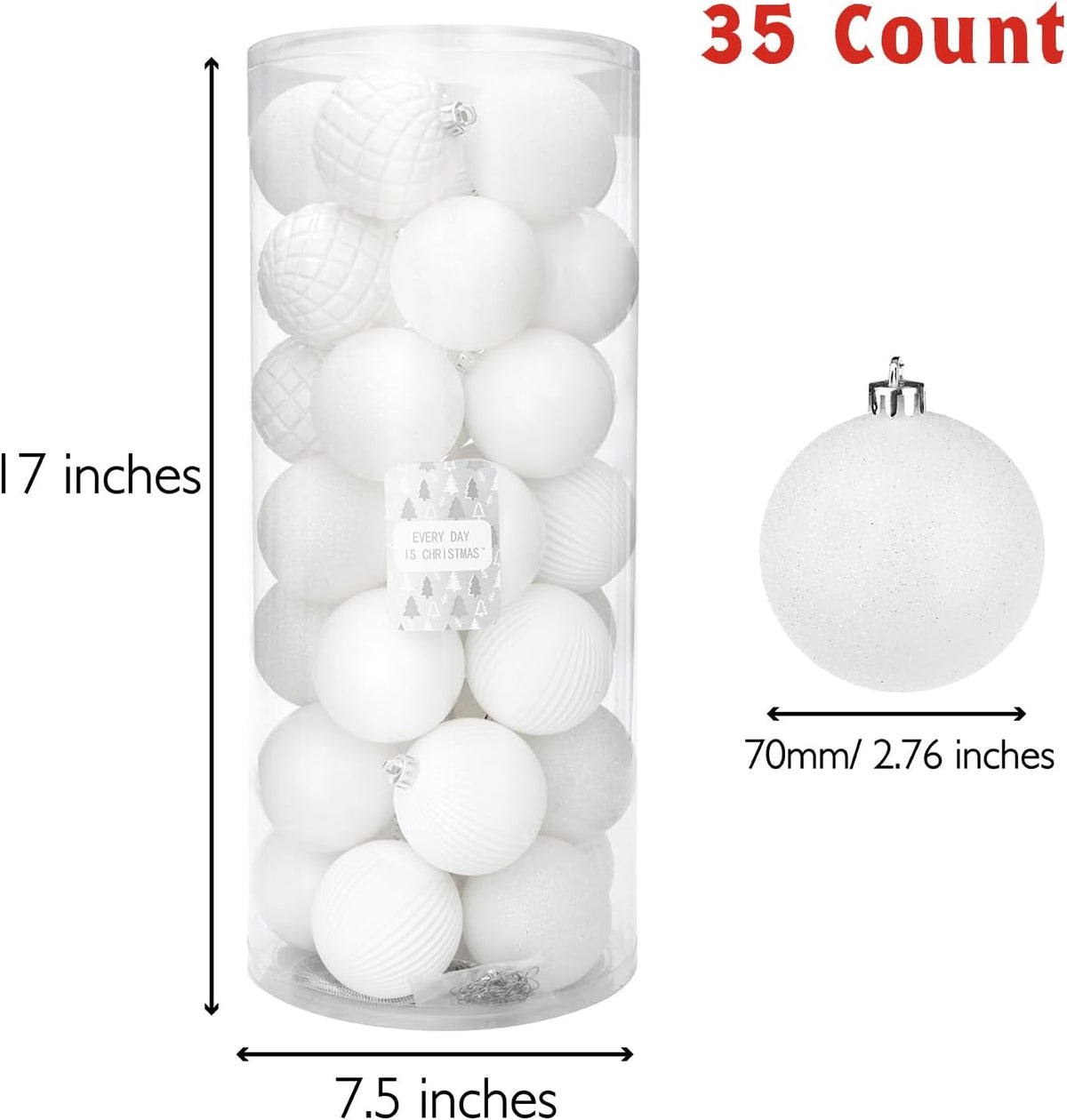 Every Day is Christmas Ornaments, Shatterproof Christmas Tree Ornament Set, Christmas Balls Decoration 35 Count (2.75"/70mm, Cream)