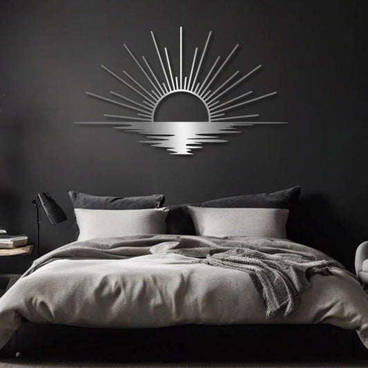Sunrise Metal Wall Art, Metal Sun Wall Decor, Metal Sun Outdoor Decor, Large Metal Sun Wall Art, Sun Wall Art, Boho Sun Wall Art, Sunshine Metal Sign, Living Room Bedroom Wall Hangings (Silver, 24"x 17"| 62x37cm )