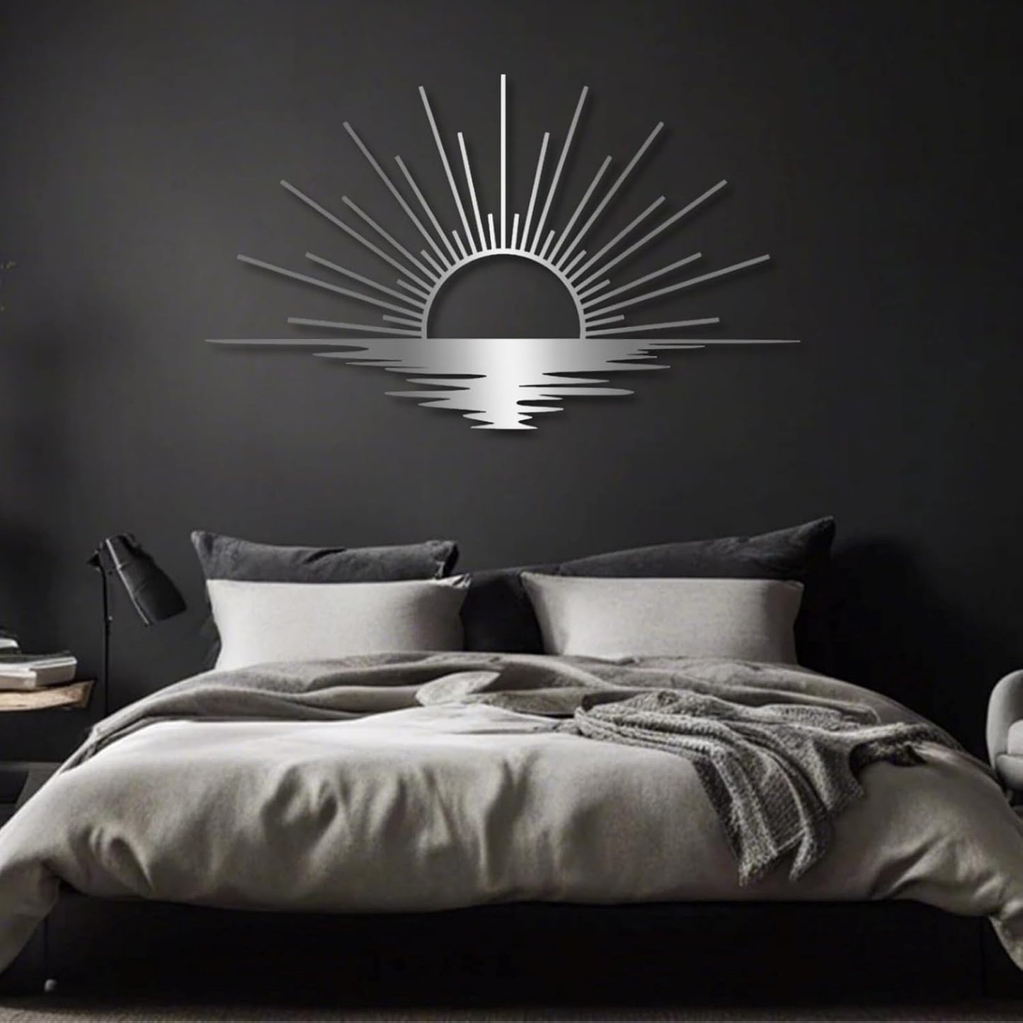 Sunrise Metal Wall Art, Metal Sun Wall Decor, Metal Sun Outdoor Decor, Large Metal Sun Wall Art, Sun Wall Art, Boho Sun Wall Art, Sunshine Metal Sign, Living Room Bedroom Wall Hangings (Silver, 29"x 17"| 76x45cm )