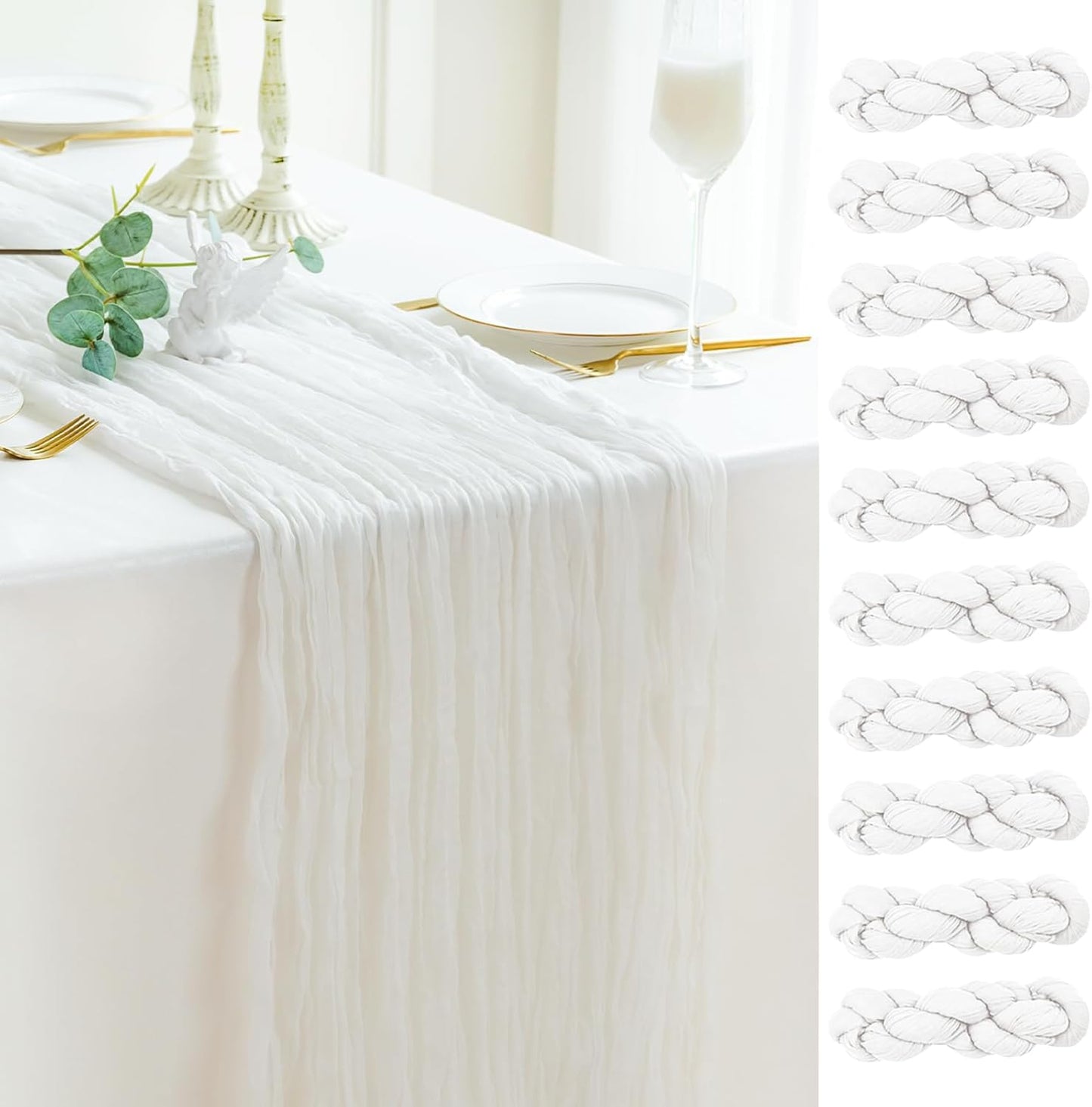 Sioloc Ivory White Cream Cheesecloth Table Runner Fall Autumn Decor for Home 10ft Table Cloth for Tea Wedding Birthday Party Baby Bridal Shower Halloween Thanksgiving
