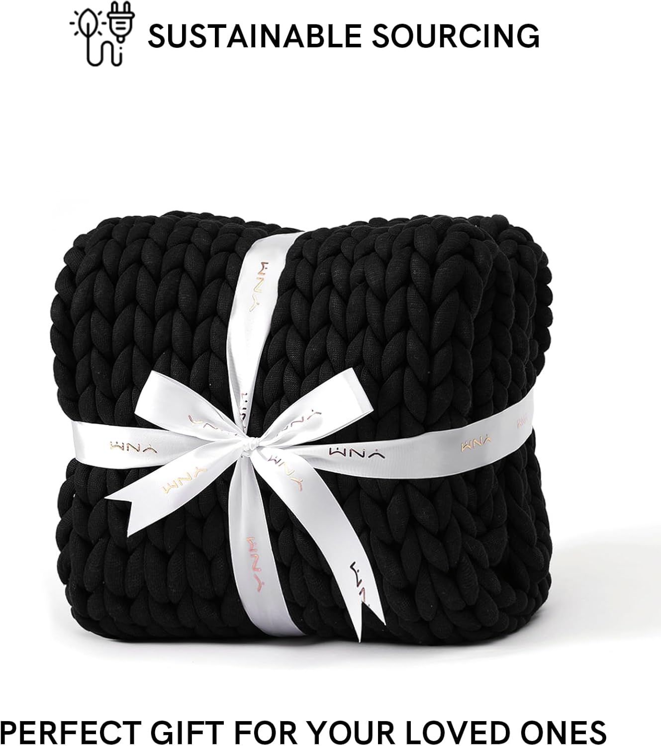 YnM Chunky Throw Blanket, Medium-Weight, Hand Knitted, Skin Friendly, Ventilated and Breathable, Machine Washable, Home Décor Piece for Couch, Sofa and Bed (Black, 50x70 Inch)
