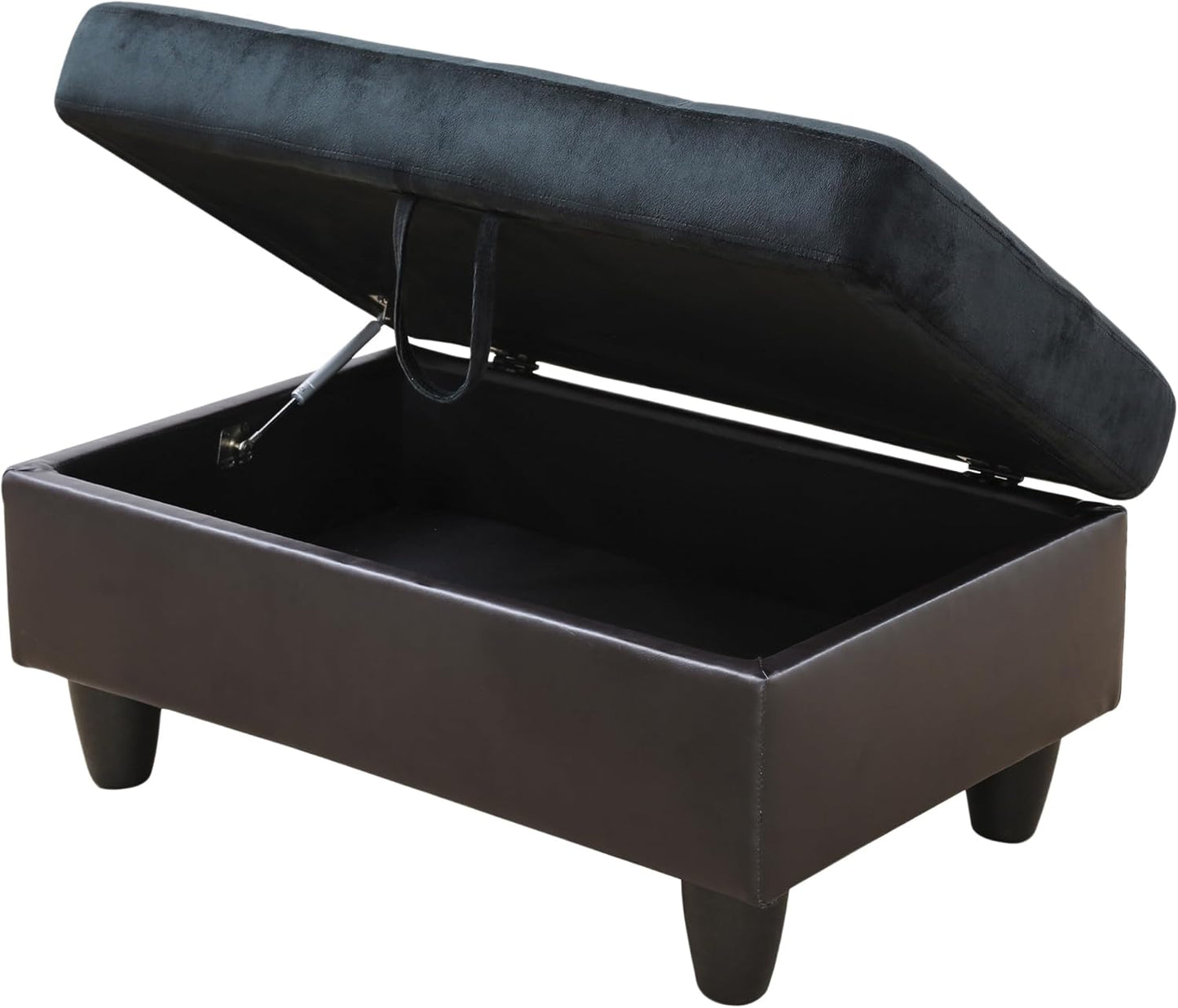 Ottoman Rectangular Storage Ottoman Bench, Flannel Footrest Stool Footstool with Lid for Living Room, Bedroom, Entryway, Dark Blue&Brown, 35"x23.5"x17.5"