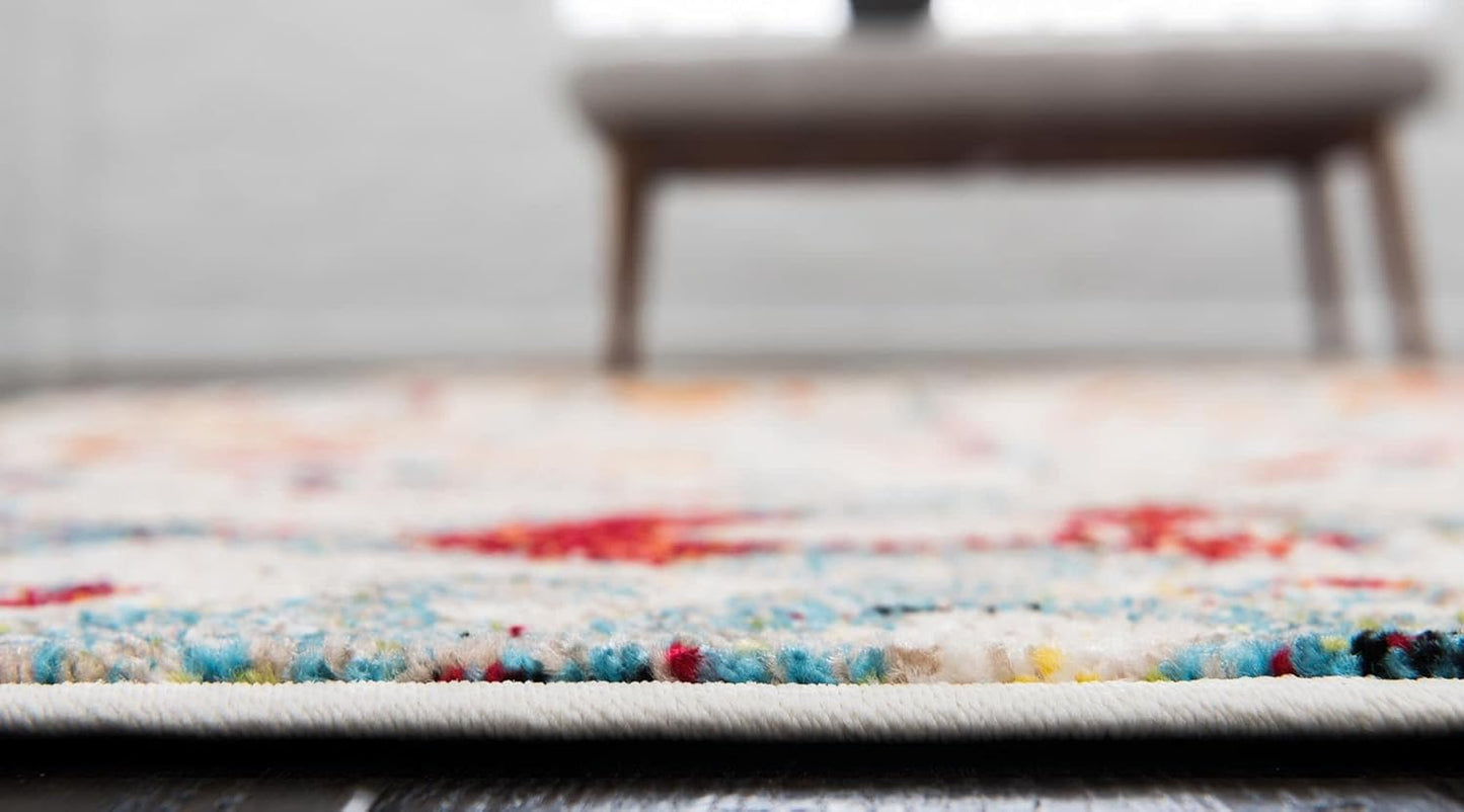 Unique Loom Rosso Collection Vintage, Geometric, Bohemian, Traditional, Distressed, Southwestern Area Rug, 4' 0" x 6' 0", Multi/Ivory