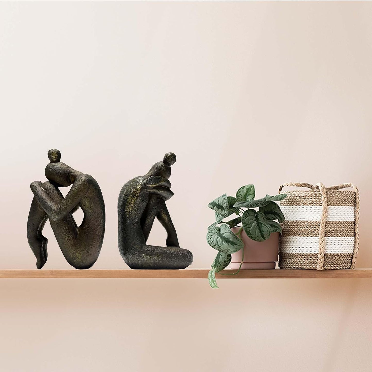 Unique Decorative Girl Thinker Bookends, Book Stopper Holder Nonskid, Book Ends for Shelves Living Room Office Home Decor, Resin, 1Pair/2Piece 6.5''