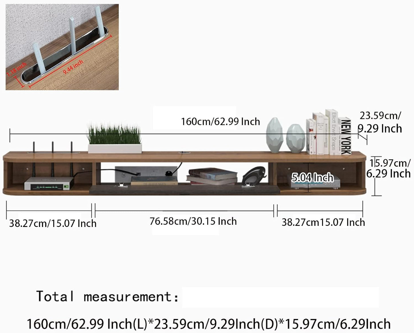 Pmnianhua Floating TV Shelf, 63" Wall Mounted TV Stand Console for Bedroom & Livingroom (Walnut)