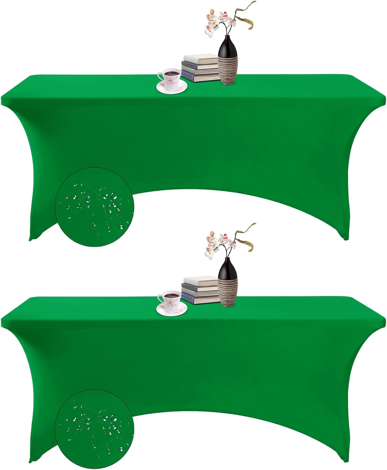 2-Pack Spandex Waterproof Tablecloths, 6FT, Emerald, Stretchable, Stain Resistant, All-Season, Wedding, Table Covers for Party, Wedding, Banquet, Events