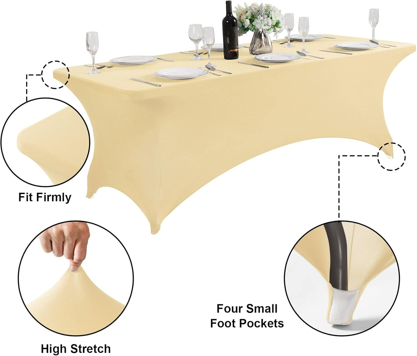 SuperO Waterproof Spandex Table Cover for 6FT Table Universal Fitted Stretch Tablecloth for Party, Banquet, Wedding and Events-Champagne