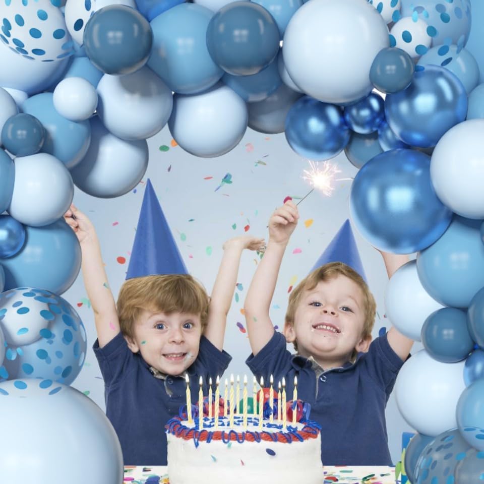 Amandir 153pcs Blue Balloon Garland Arch Kit, Different Sizes 18 12 10 5 inch Latex Metallic Confetti Blue Balloons for Boys Birthday Baby Shower Ocean Theme Party Anniversary Decoration Supplies