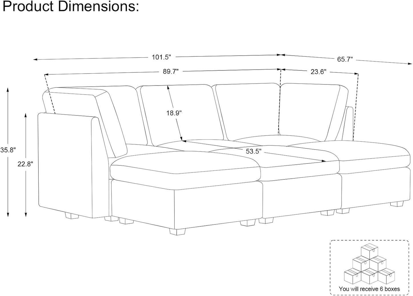 Belffin Modular Sectional Sofa with Sleeper Sofa, Oversized Cloud Couch with Extra Deep Seat, Upholstered 6 Seat Sectional Couches for Living Room, Plush Corduroy Black