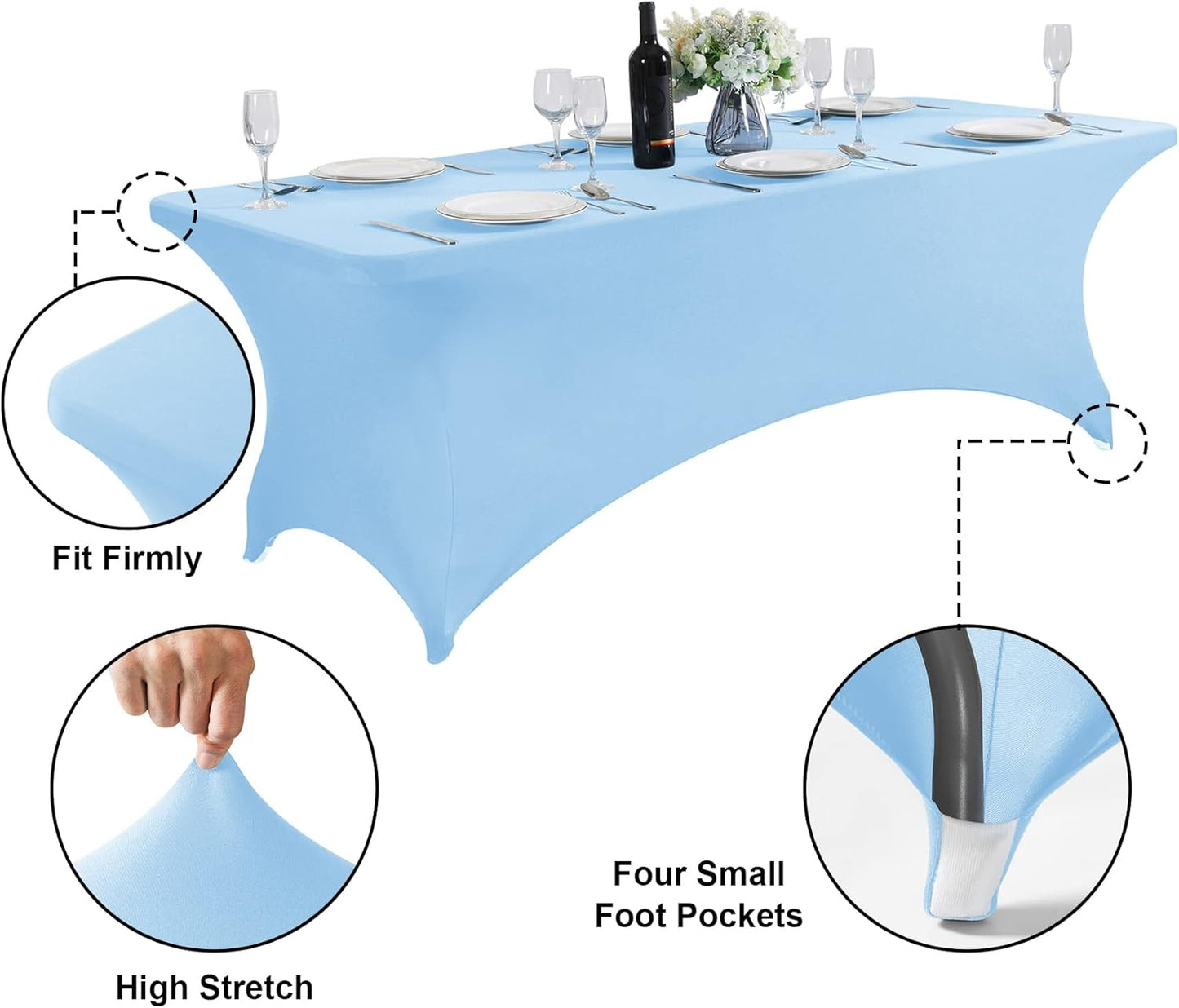 SuperO Waterproof Spandex Table Cover for 8FT Table Universal Fitted Stretch Tablecloth for Party, Banquet, Wedding and Events-Blue Mist