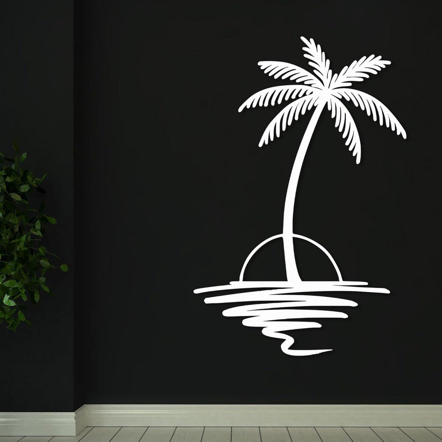 Metal Palm Tree with Sunset Wall Art, Large Outdoor Wall Decor, Tropical Beach Coastal Decor for Living Room, Bedroom, Garden Home Wall Sign, Perfect Metal Wall Art for Beach House, Coastal Theme, and Home Decoration (White, 24 x 19 inches)