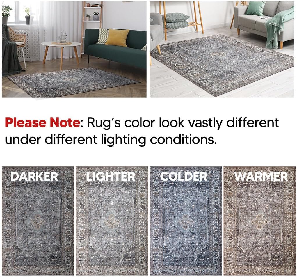 Keen Home Design 3x5 Rug - Machine Washable Entry Rug with Non-Slip Backing, Ideal for Enteryway, Kitchen, Bathroom, Laundry Room - Vintage, Easy Clean, Durable, Low Pile Rug - (3' x 5')