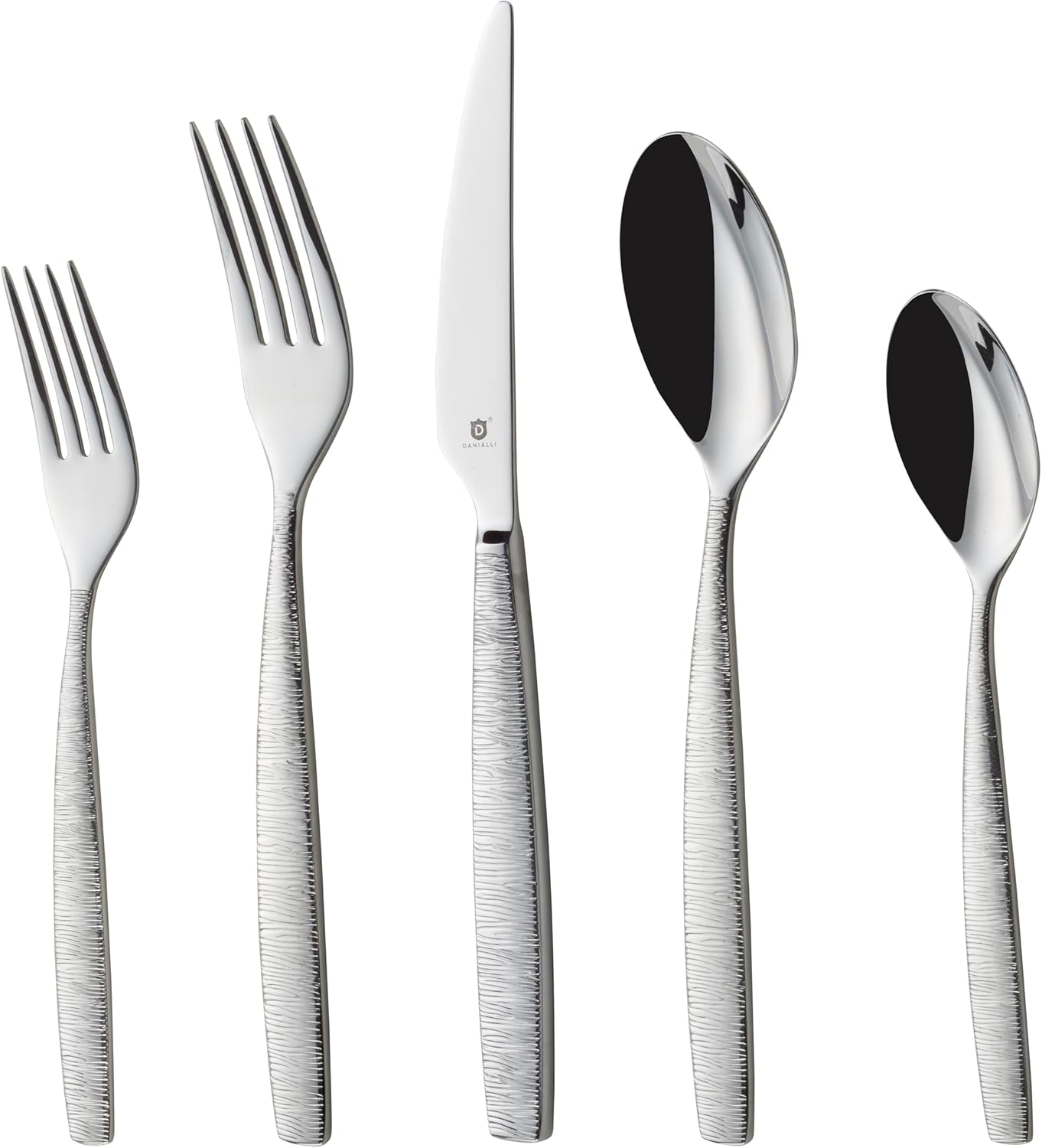 Premium 18/10 Stainless Steel Flatware – Fidenza, Fidenza Hammered, Marettimo, Marettimo Hammered, and Mezzano Engraved collections (40-Piece, Mezzano Engraved)