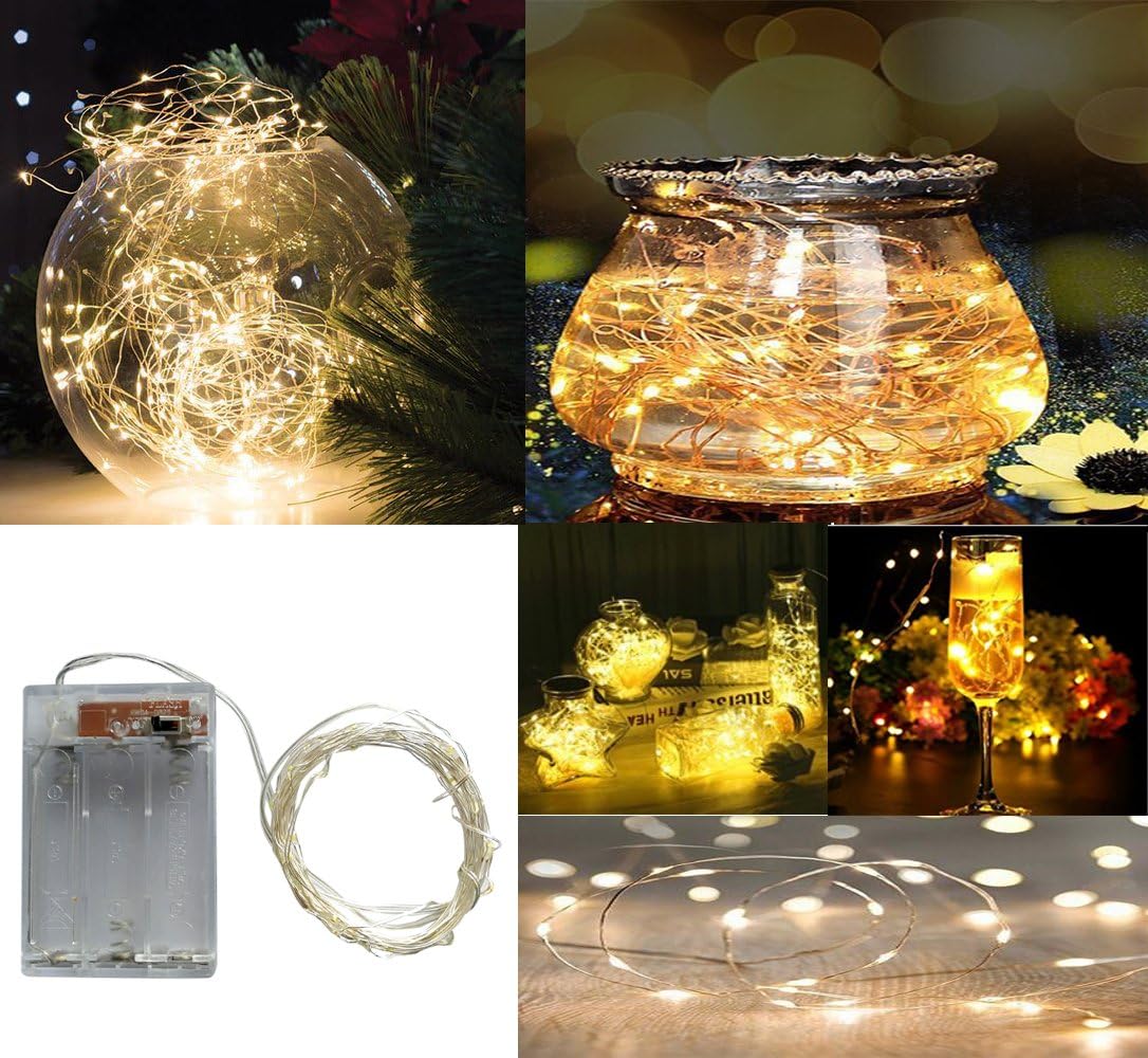 2 x 50LEDs Fairy Lights Battery Operated, Silver Wire 2 Mode Chains String Lights for Bedroom Christmas Party Decoration (Warm White, 16.4)