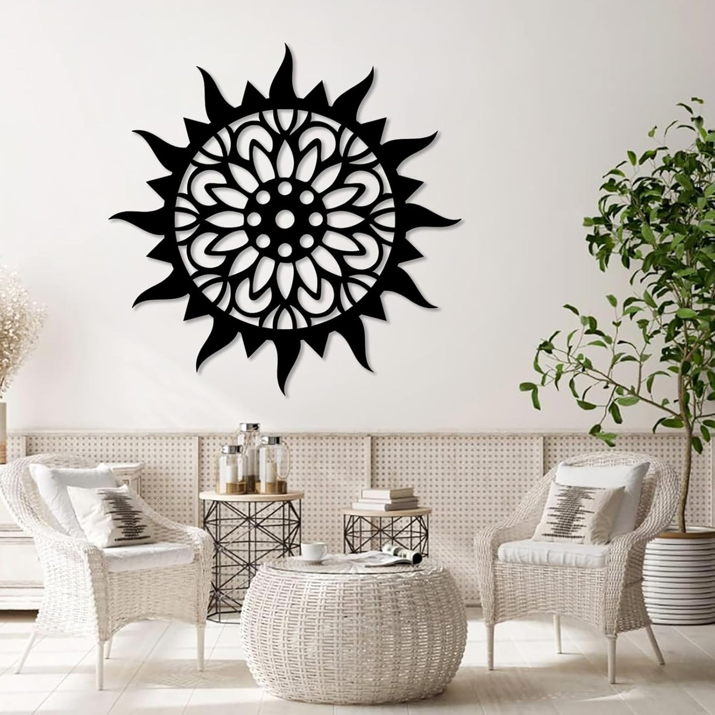 Sunburst Metal Wall Decor, Unique Sun Flower Design, Outdoor & Indoor Wall Art for Living Room, Bedroom, or Patio, Home Decor (White, 28"x28"|70x70cm)