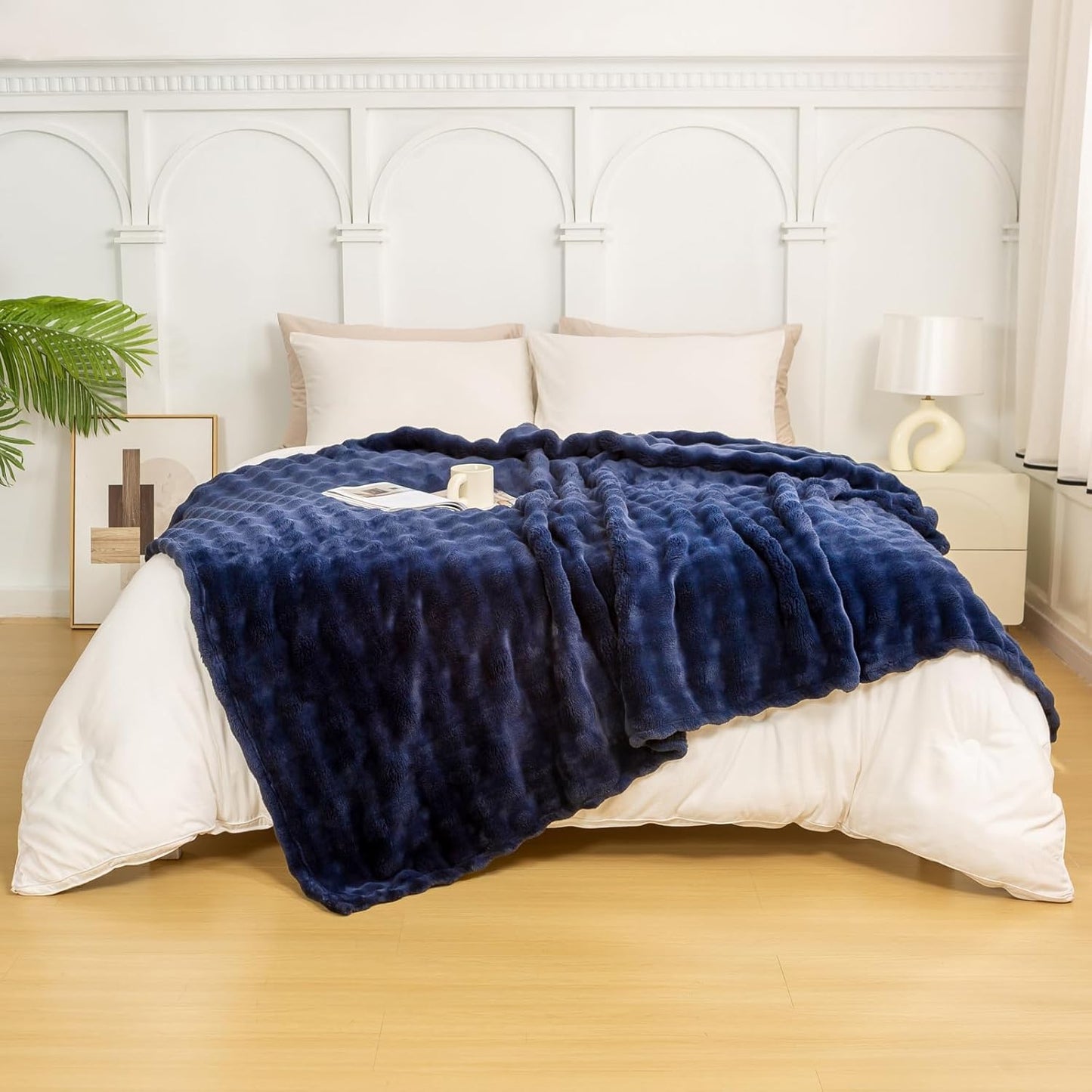 YUSOKI Luxury 3D Bubble Throw Blanket 2lb,All Ages,Home Decoration, (Navy,50 * 60inches)