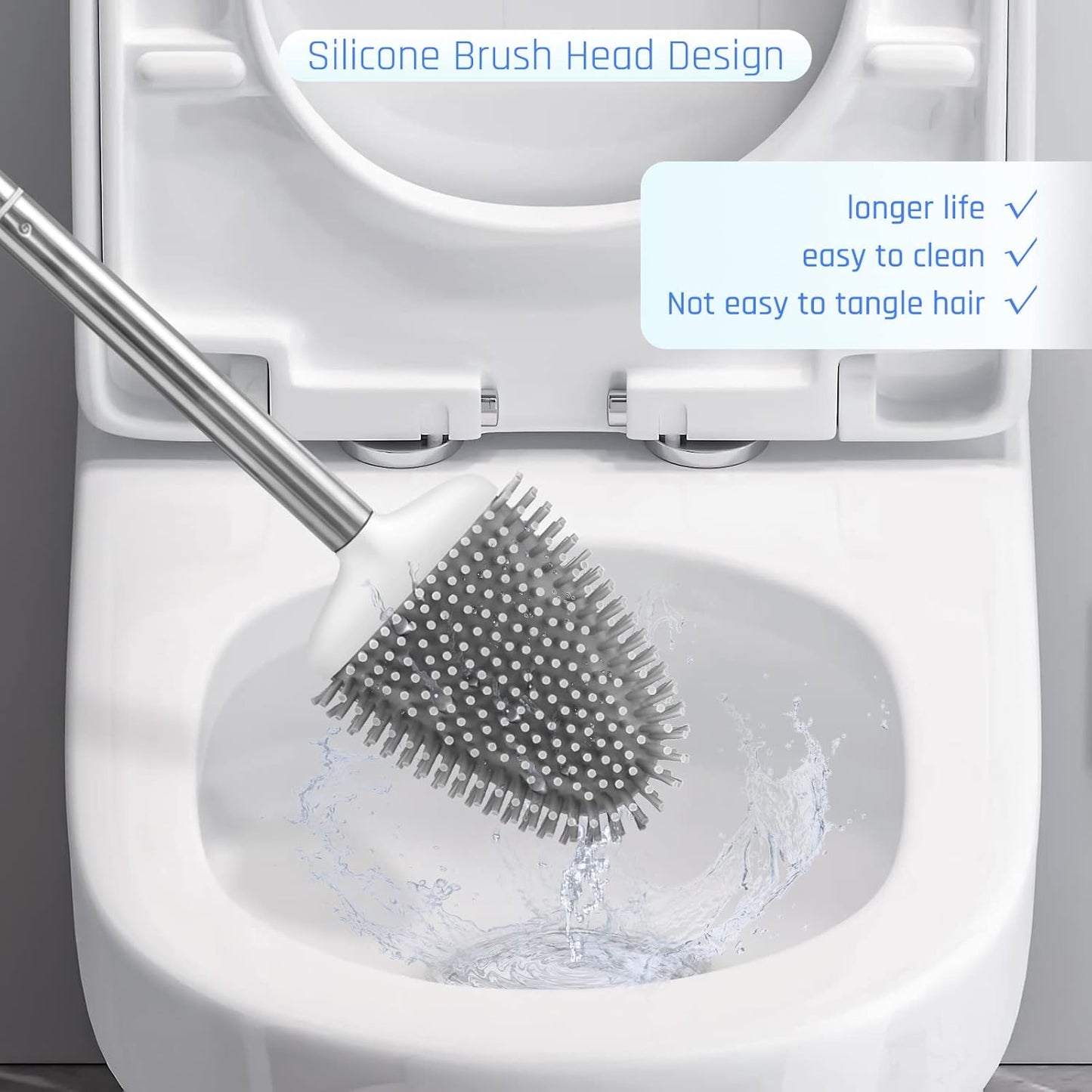 Sellemer Toilet Brush and Holder Set for Bathroom, Flexible Toilet Bowl Brush Head with Silicone Bristles, Compact Size for Storage and Organization, Ventilation Slots Base (2 Pack, Multicolor)