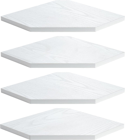 Corner Shelf Wall Mount, Floating Corner Shelves, Set of 4 Corner Wall Shelf Organizer, Rustic Wood Wall Storage Display Shelves for Living Room Bedroom Bathroom Kitchen, Rustic White