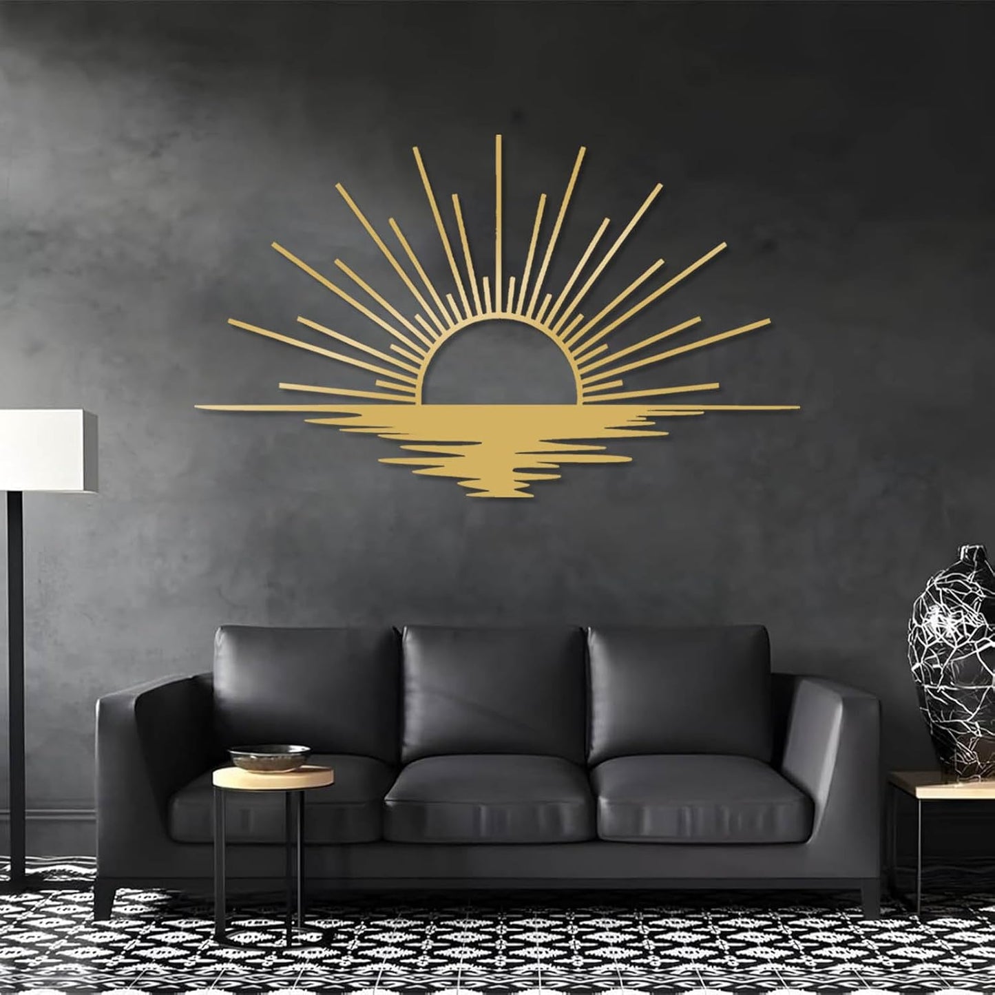 Sunrise Metal Wall Art, Metal Sun Wall Decor, Sun Outdoor Wall Art, Abstract Sunrise Wall Decor, Boho Home Hanging, Living Room Wall Hanging (Black, 53"x32"/135x81cm)