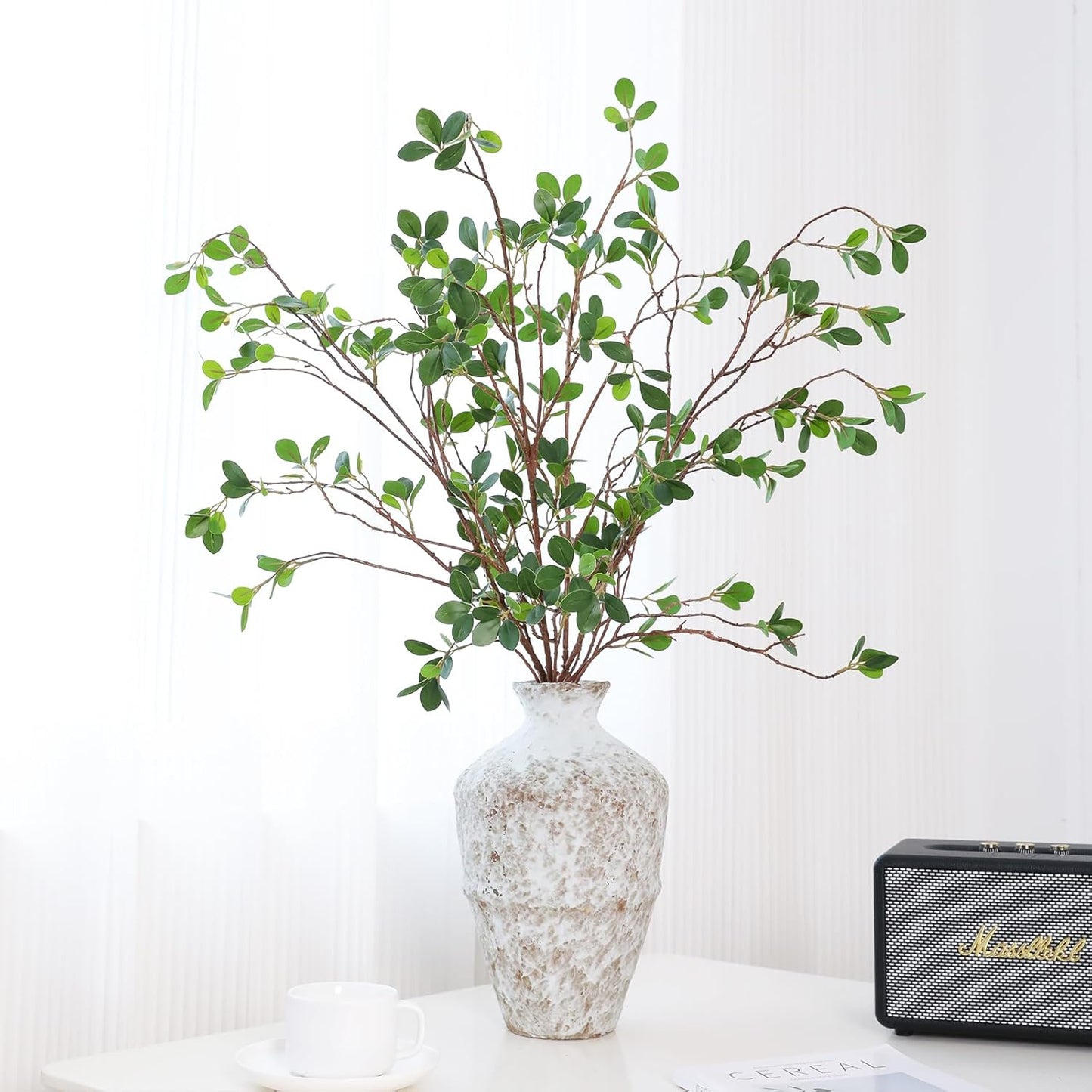 ucky Artificial Realistic Eucalyptus Stems，Decoration Greenery Stems ，43 Inch 4 Pcs, Realistic Touch Flexible Branches, Green Fake Plant, for Home Decor Tables Vases Garden Decoration