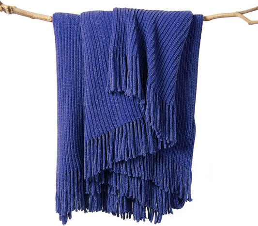 lifein Throw Blanket for Couch, Soft Boho Decor Bed Throw,Cozy Blue Chenille Knitted Small Farmhouse Lightweight Throw for Spring(Blue,60 * 80")