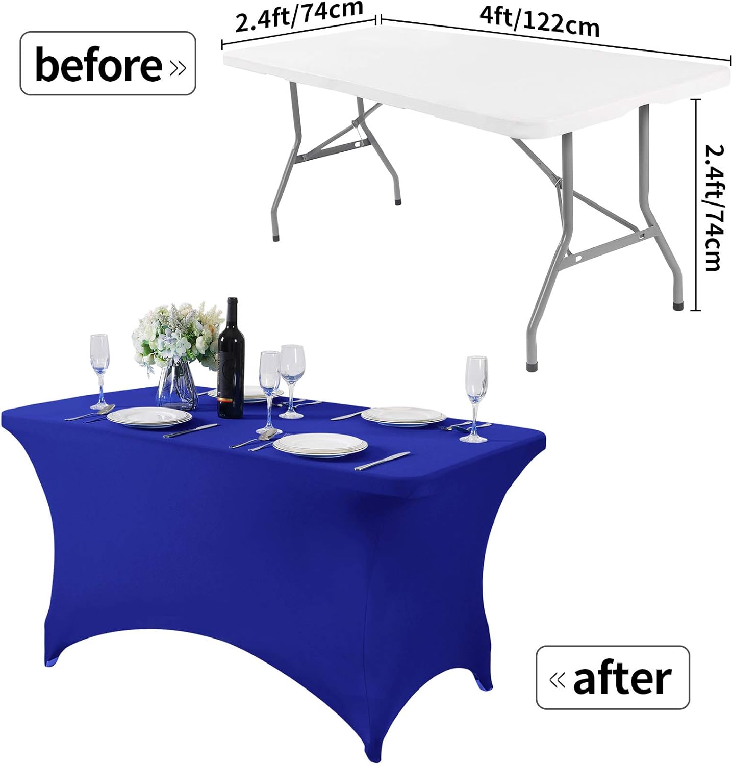 Spandex Table Cover for 4FT or 6ft or 8ft Table Universal Fitted Stretch Tablecloth for Party, Banquet, Wedding and Events-Royal Blue