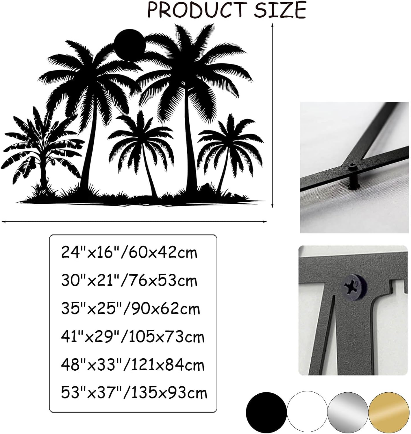 Tuglona Metal Palm Tree with Sunset Wall Decor, Tropical Palm Tree Metal Wall Art, Tropical Wall Decor, Sun Wall Art, Beach Wall Decoration, Coastal Trees Wall Hanging (Gold, 41"x29"/105x73cm)