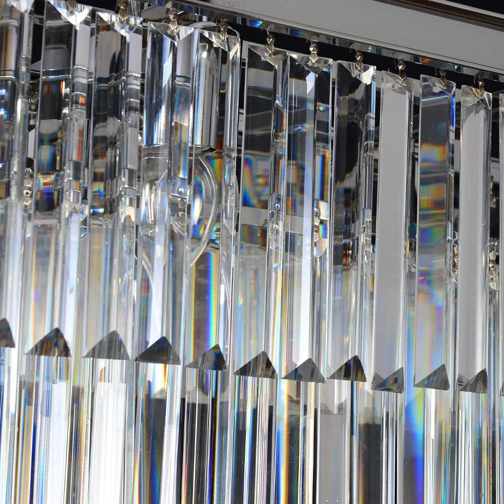 L39.4 Chrome Rectangle Modern Crystal Chandeliers Lighting Rectangular Pendant Ceiling Lights Fixture Lamp for Dining Living Room