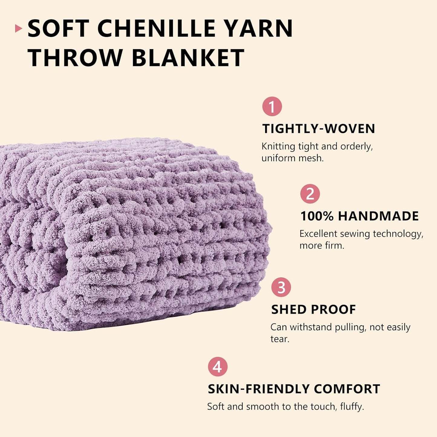 L'AGRATY Chunky Knit Blanket Throw - Soft Chenille Yarn Throw Blanket 40x50： Handmade Thick Cable Knit Crochet Blanke - Large Knit Blanket Chunky Rope Knot Throw Blanket for Couch Sofa Bed Home Decor