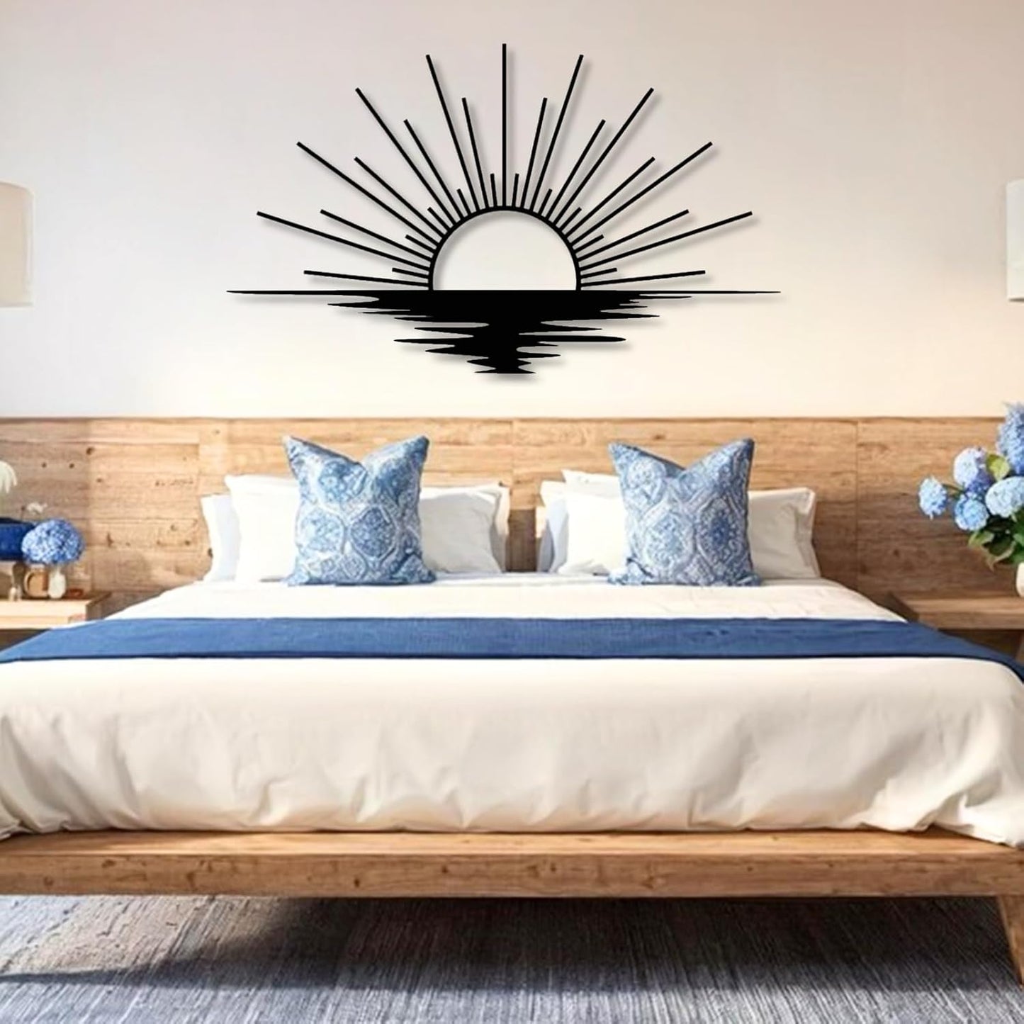 Sunrise Metal Wall Art, Metal Sun Wall Decor, Metal Sun Outdoor Decor, Large Metal Sun Wall Art, Sun Wall Art, Boho Sun Wall Art, Sunshine Metal Sign, Living Room Bedroom Wall Hangings (Black, 29"x 17"| 76x45cm )