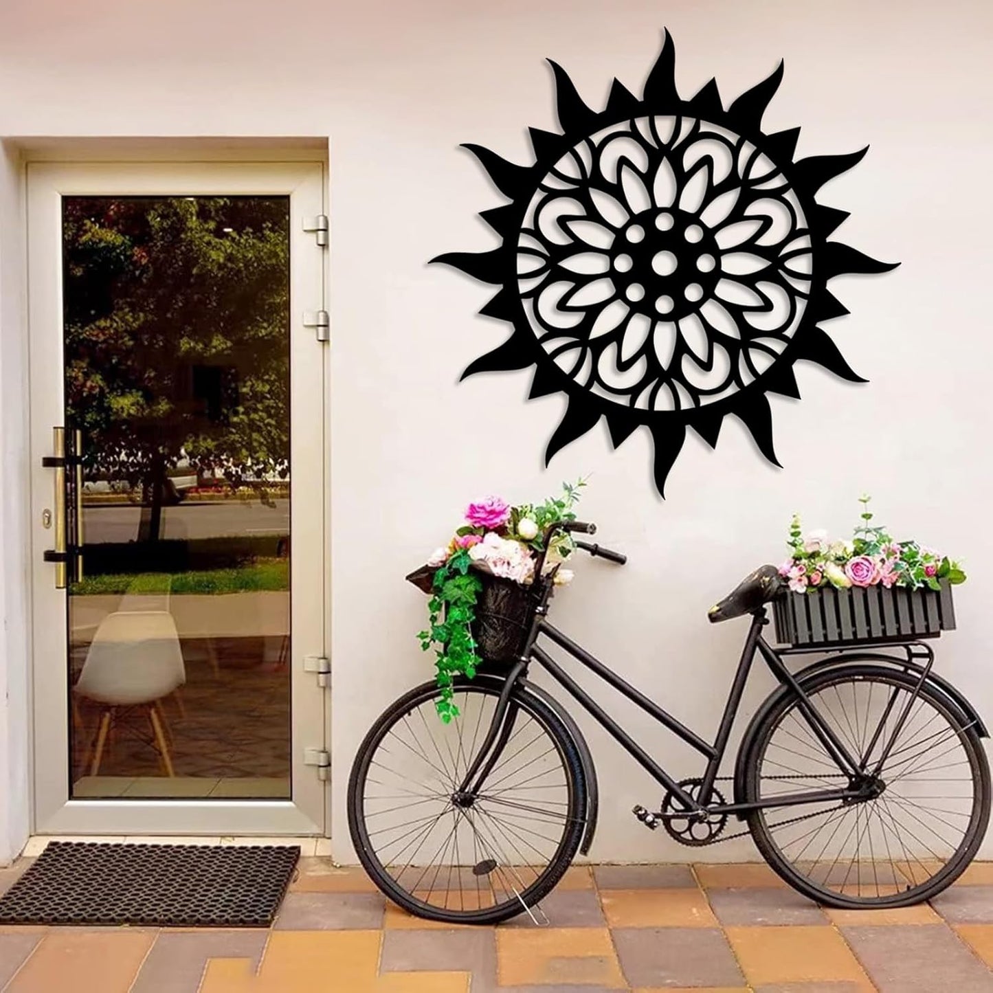 Sunburst Metal Wall Decor, Metal Sun Wall Decor, Metal Sun Flower Wall Art, Outdoor Metal Sun Wall Art, Sun Burst Wall Decor, Home Decor, Patio Decor, Wall Art for Living Room, Bedroom (Silver, 39"x39"|100x100cm)