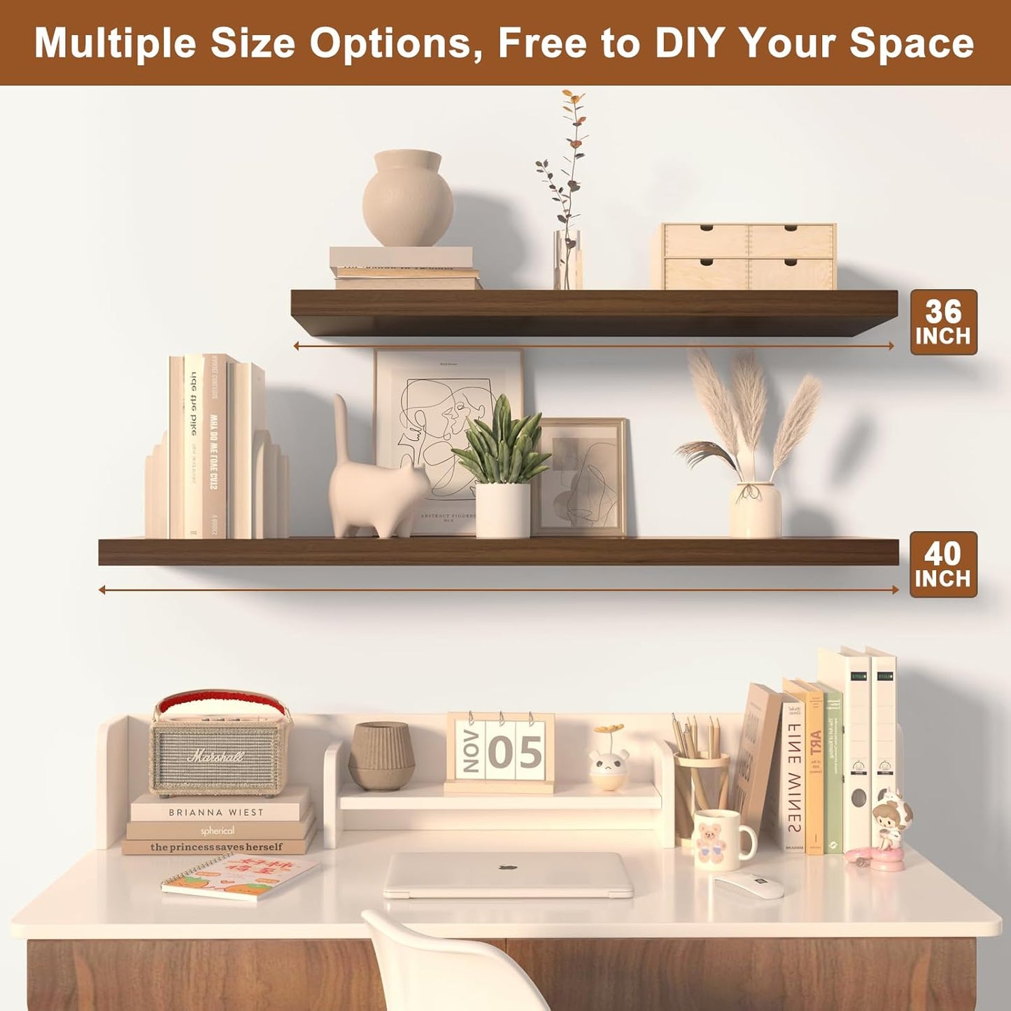 12 Inch Deep Floating Shelves for Wall 2 Pack Floating Shelves Large Storage Space Wall Mount Shelf for Living Room Kitchen Bathroom 30" W x 12" D x 1.2" H Walnut