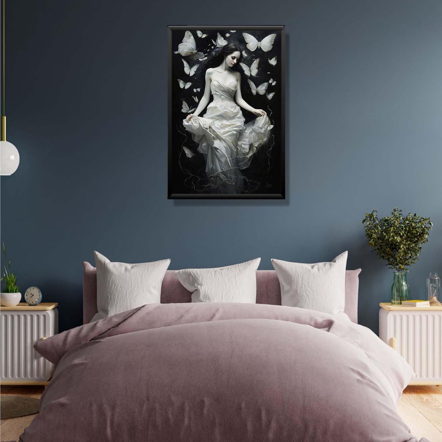 JFHCQJPK Vintage Gothic Feminine Canvas Wall Art Print Butterfly Poster Moody Preppy Wall Art Dark College Decor for Home Bedroom12x16in Metal blackFramed
