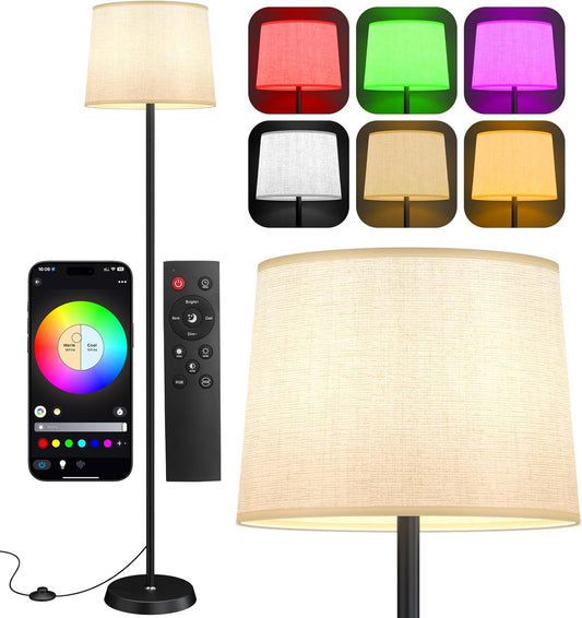 Floor Lamp for Living Room Bedroom,Modern Floor Lamp with Remote, Simple Design with Beige Shade,Foot Pedal Switch,Dimmable Colors Temperature,9W RGB LED Bulb