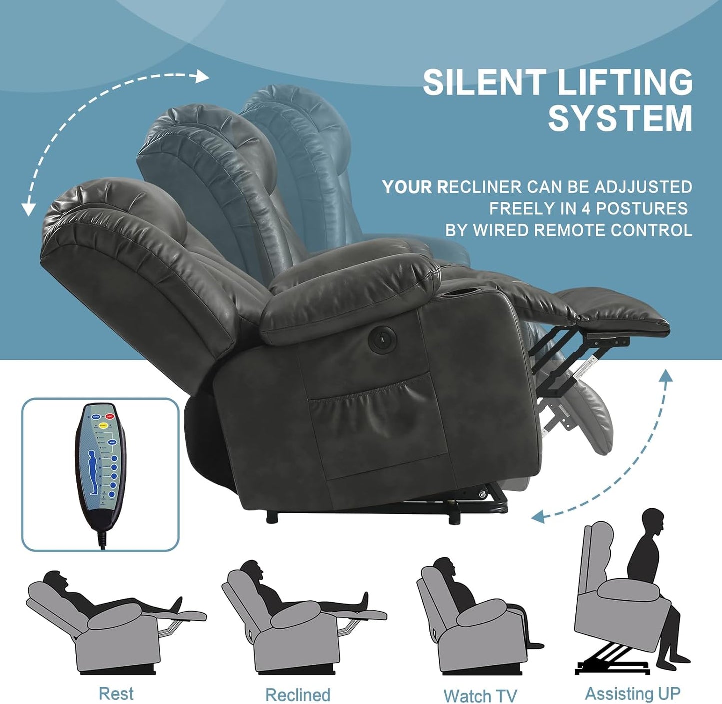 PARKOL Power Lift Recliner Chair for Elderly Breathable Leather Recliner Chair with Massage and Heat,2 Cup Holders,Electric Stand Assist,USB Ports,Gifts for Family (Beige)