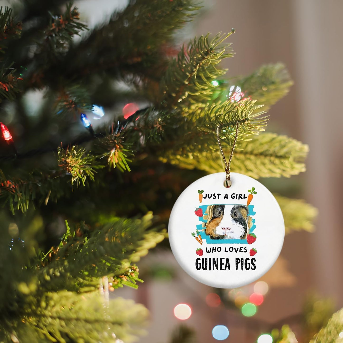 Guinea Pig Ornament, Guinea Pig Ornaments for Christmas Tree, Guinea Pig Gifts for Lovers Women, Just a Girl Who Loves Guinea Pigs Ceramic Ornaments, Guinea Pig Decorative Hanging Ornament