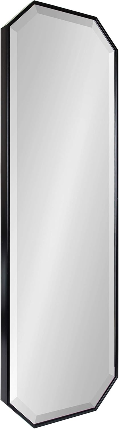 Kate and Laurel Rhodes Modern Full Length Octagon Wall Mirror, 16 x 48, Black, Decorative Glam Geometric Wall Accent