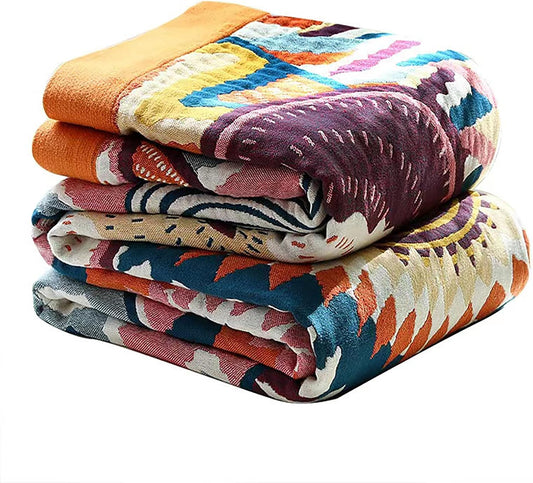 Boho Throw Blanket, 100% Organic Muslin Cotton Breathable Ultra Soft Bed Quilt Throw - All Season Floral Bird Butterfly Farmhouse Decor Blanket for Sofa Couch Chair and Gift. 50" x 60"