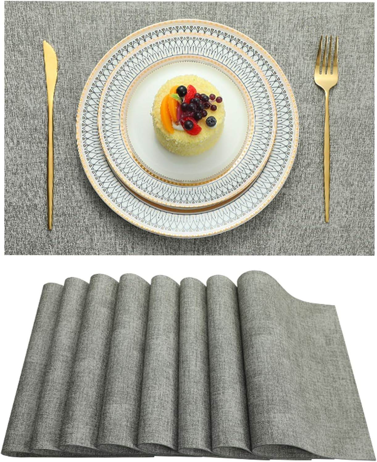 Placemats Set of 8 Washable Heat Resistant Place Mats PVC Woven Dining Table Mat Gray 8pcs
