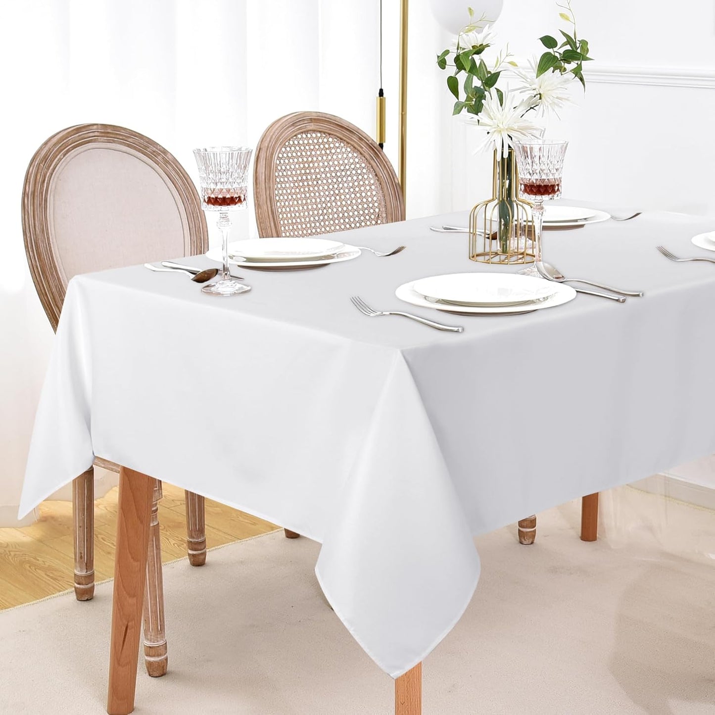 sancua 8 Pack White Tablecloth 60 x 84 Inch, Rectangle Table Cloth for 4ft Tables - Stain and Wrinkle Resistant Washable Polyester Table Cover for Dining Wedding Banquet Party Buffet Restaurant