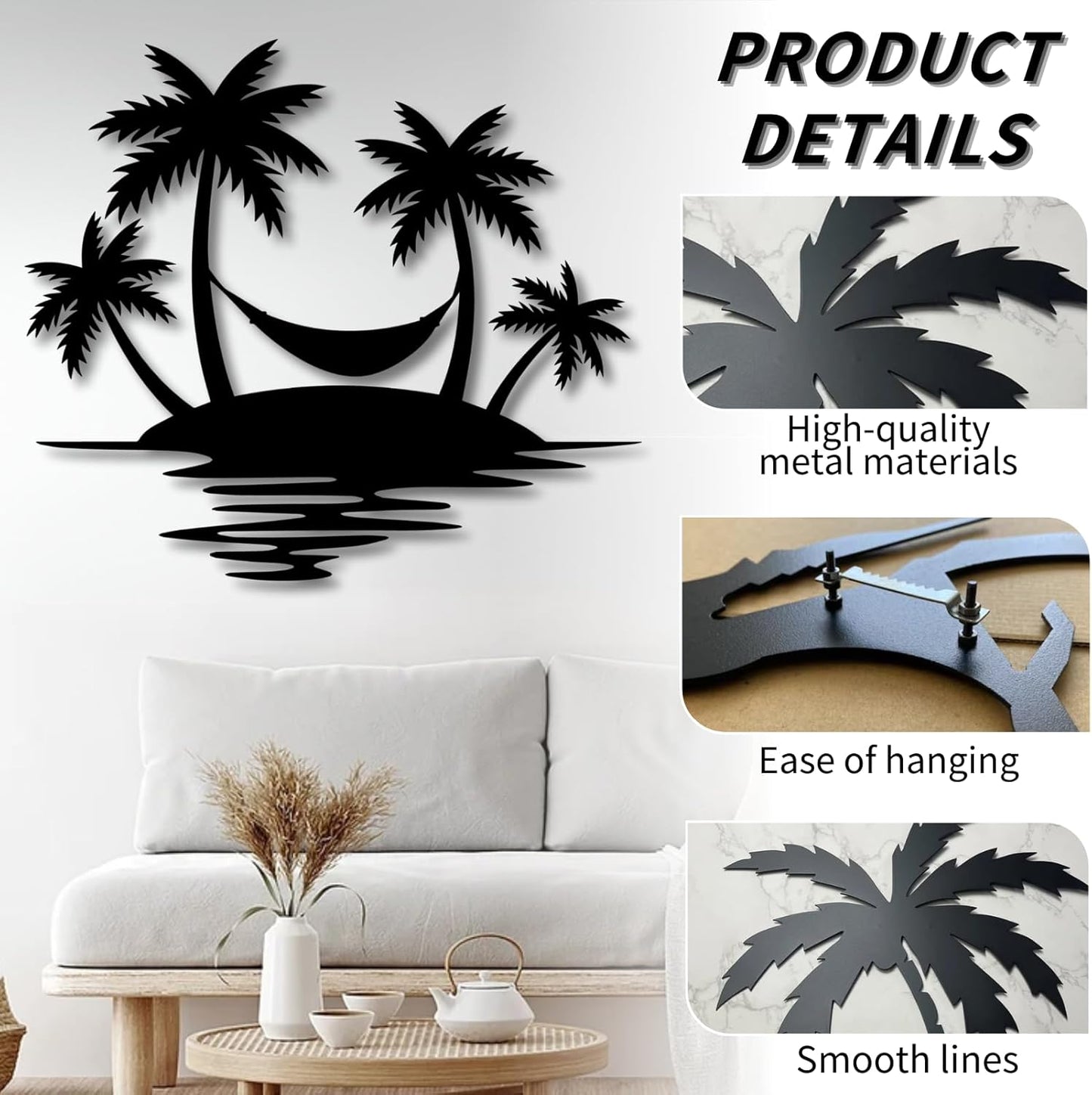 Palm Tree Metal Wall Decor,Palm Tree Outdoor Wall Art,Tropical Palm Tree Wall Decorations for Living Room,Outdoor Wall Decorations for House(30"×26",White)