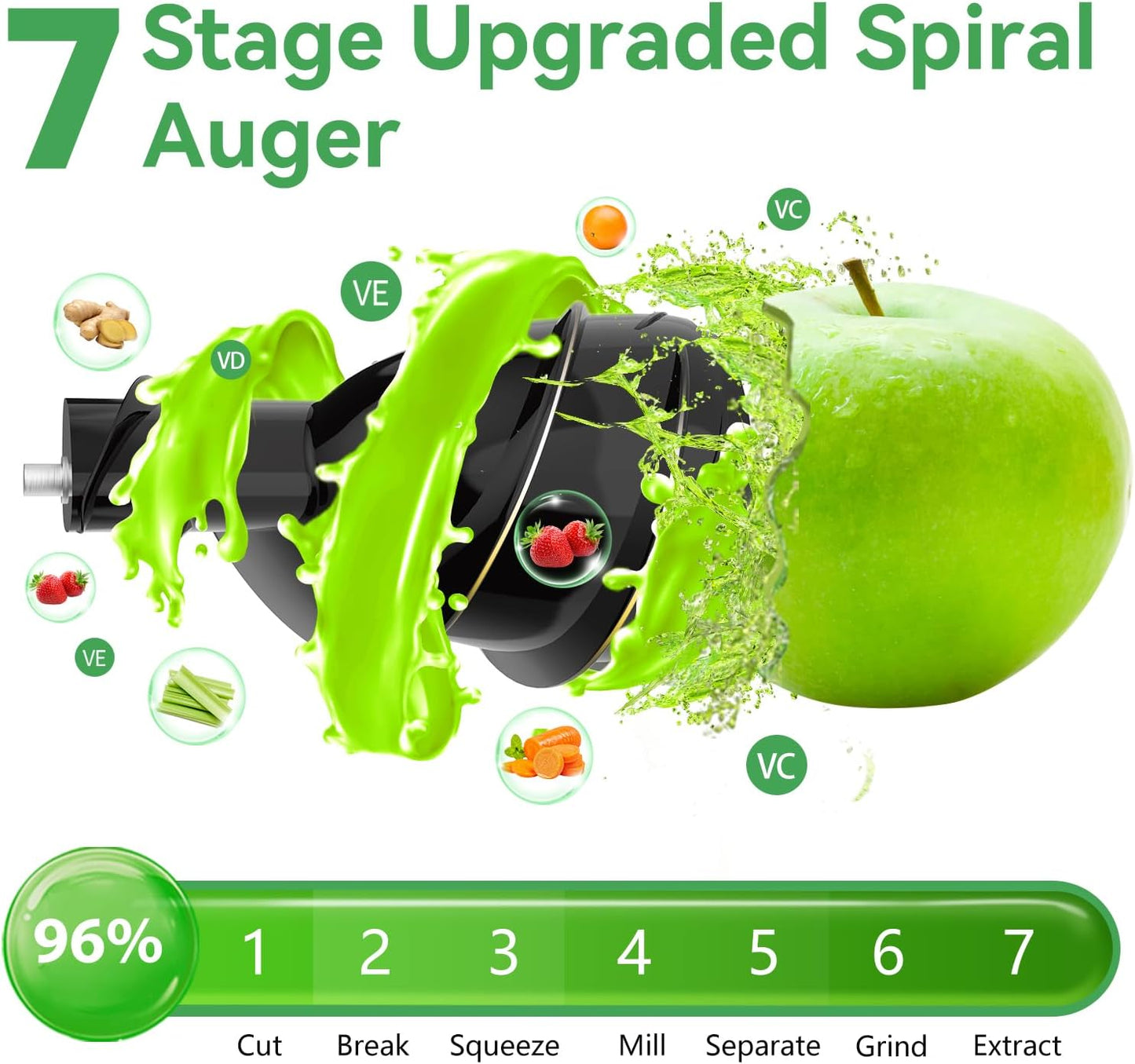 Aeitto Cold Press Juicer with Large Feed Chute, Large Capacity, Juicer Machines for Fruits and Vegetables, Slow Masticating Juicer Self Feeding, Easy to Clean, High Juice Yield
