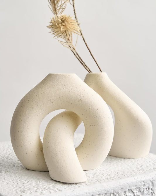 NOBULA White Ceramic Donut Vases – Modern Home Decor for Living Room, Bedroom & Table Centerpiece - Minimalist Nordic – Unique Vases for Olive Plant & Flowers – Decorative Coffee Table Vase Set of 2