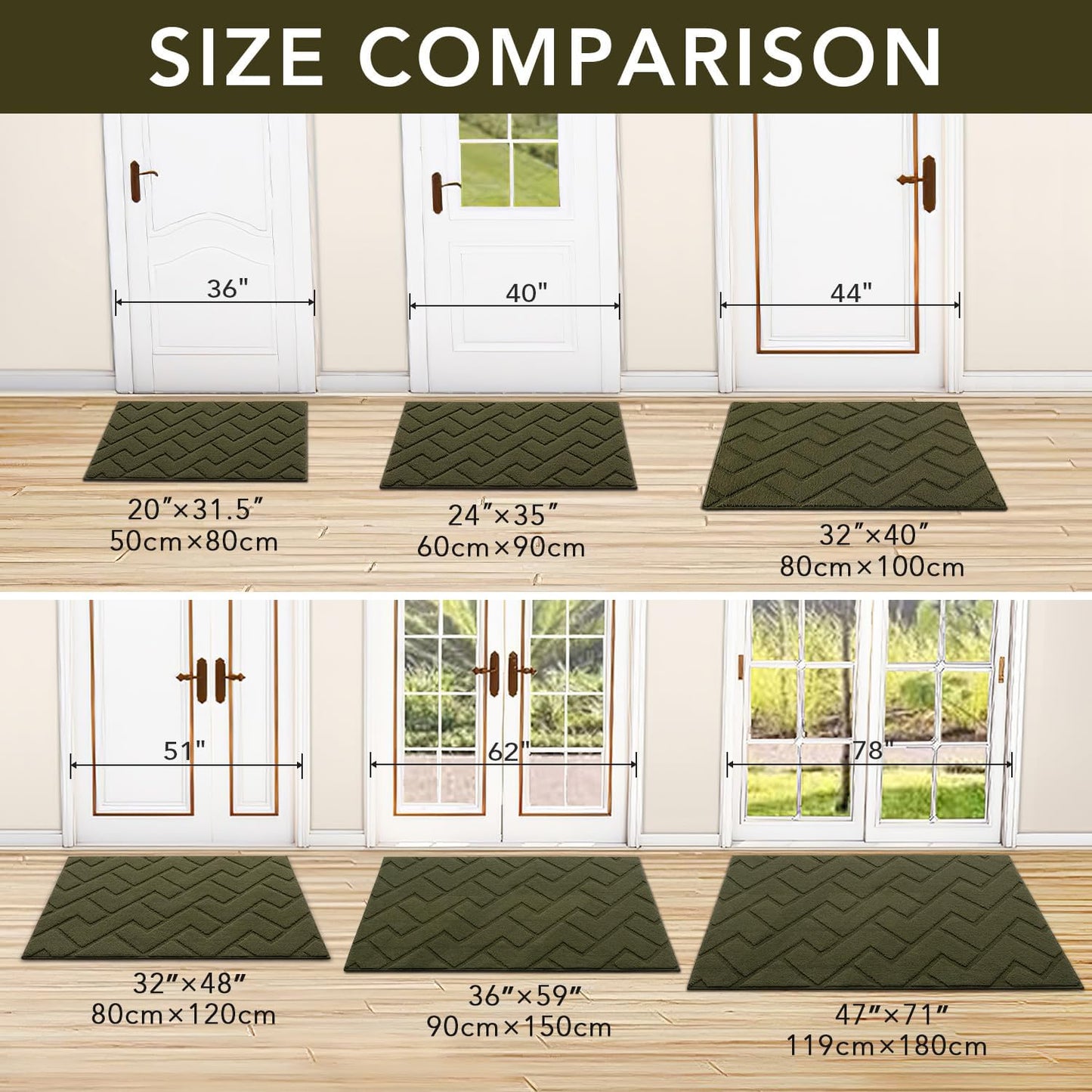 hicorfe Front Door Mat Outside Entrance,24"x35" Absorbent Muddy Dirt Resist Welcome Door Mats Outdoor Indoor,Stain and Fade Resistant,Non Slip Backing Entry Mat Doormat for Entryway (Oliver Green)