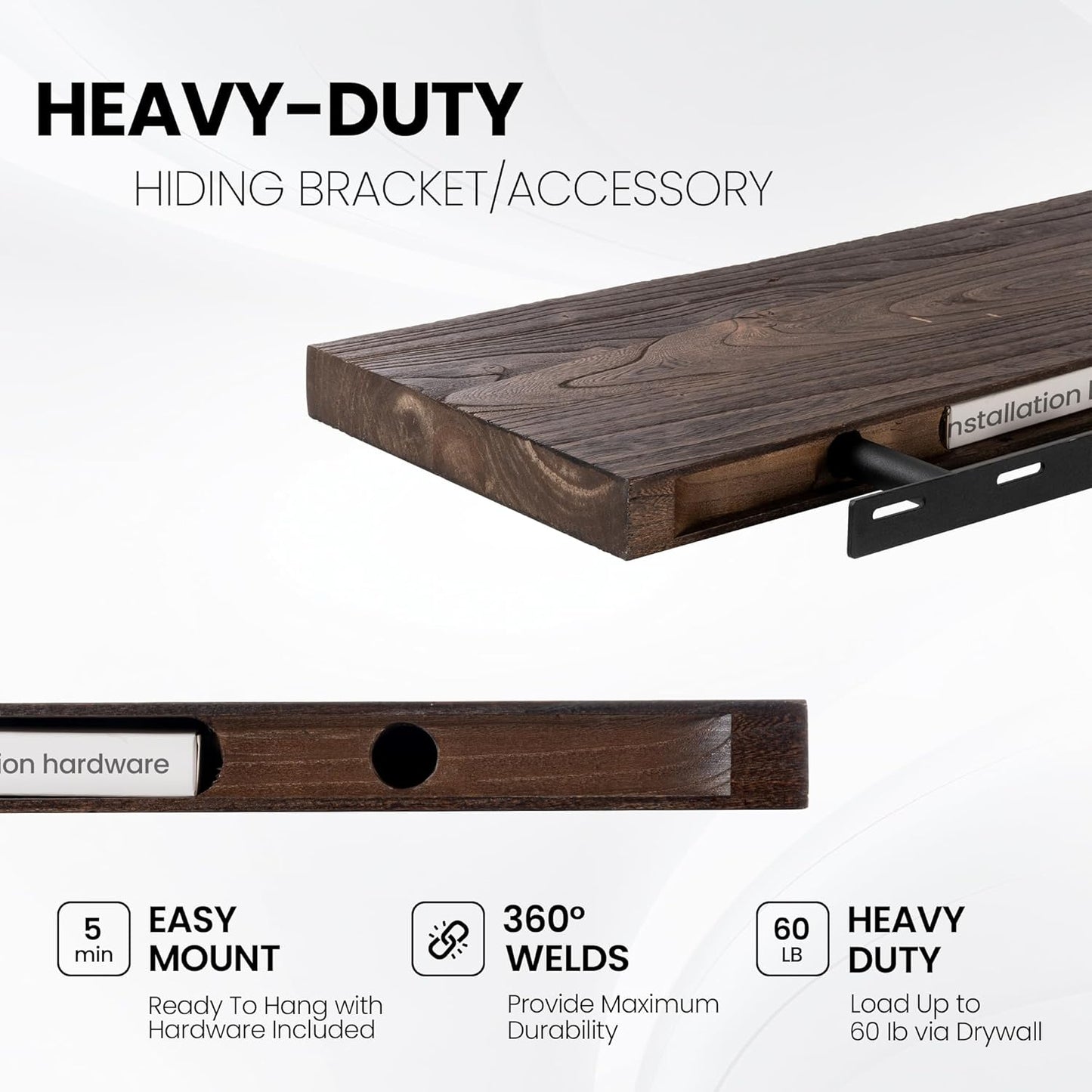 Fun Memories Floating Shelves for Wall, 24 Inhc Floating Shelves Wall Mounted, Rustic Live Edge Elm Wood Shelf, Heavy-Duty Storage Shelves for Books, Bathroom, Kitchen, Walnut Finish, Set of 2