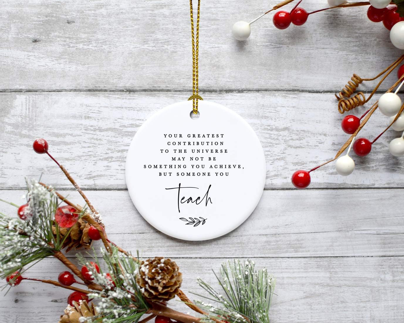 Andaz Press Round Ceramic Porcelain Christmas Tree Ornament for Teacher Thank You Graduation Gift, Your Greatest Contribution to The Universe May Not Be Something You, 1-Pack Special Needs Autism