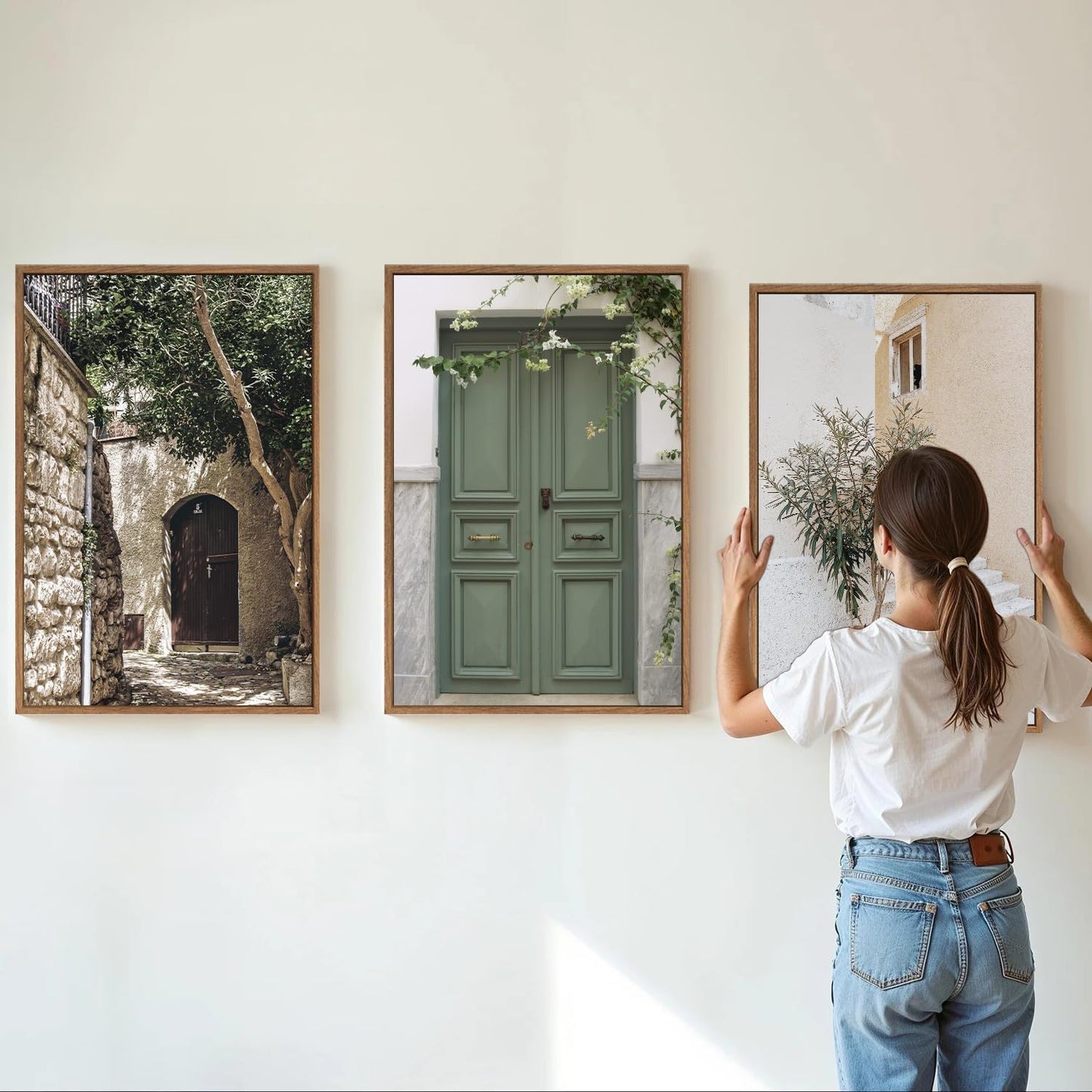 SIGNINART Large Vintage Italy City Landscape Framed Canvas Wall Art Set, Rustic Olive Green Tree Wall Decor, Modern Minimalist French Farmhouse Art Print for Living Room,Bedroom,Office 24"x36"x3