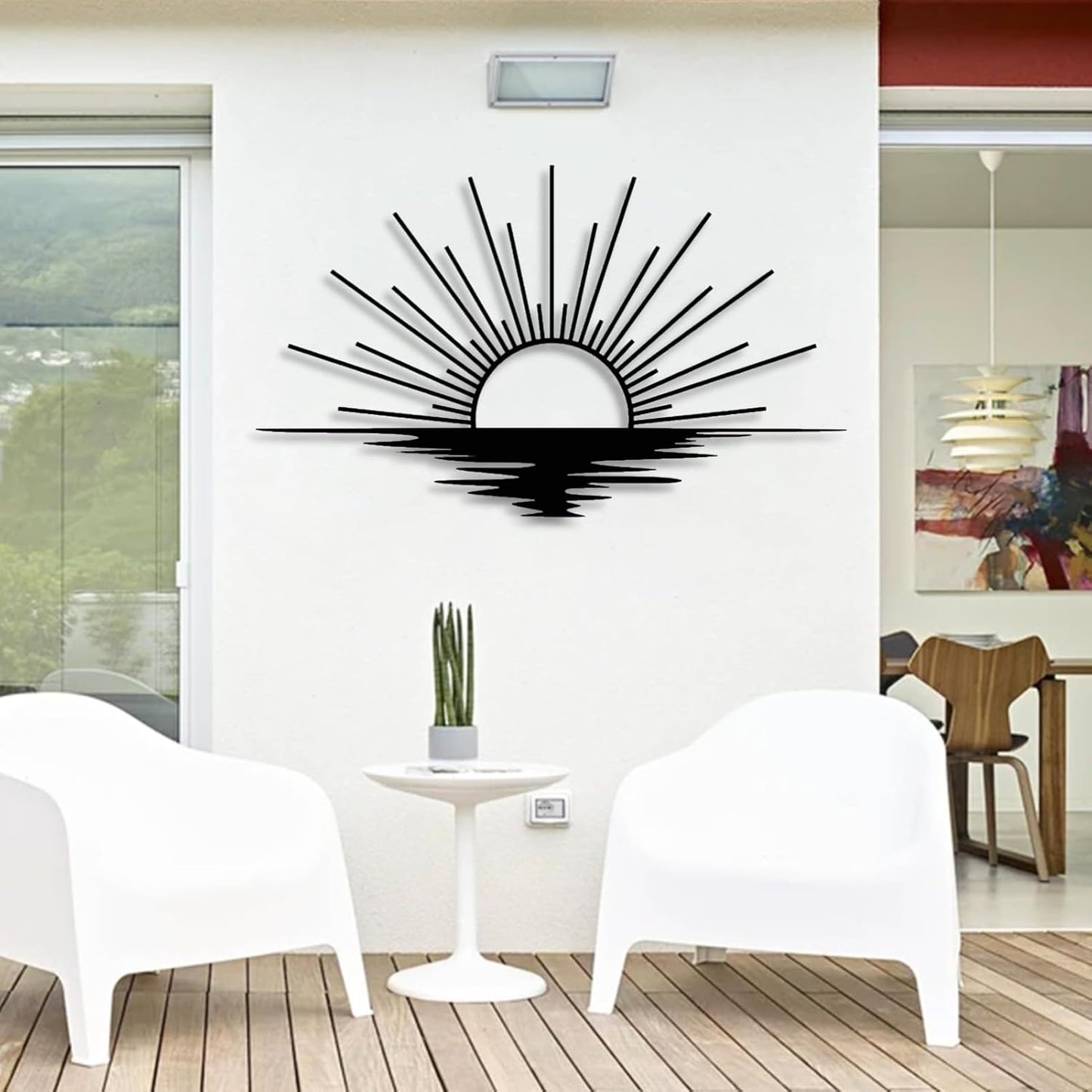 Sunrise Metal Wall Art, Metal Sun Wall Decor, Metal Sun Outdoor Decor, Large Metal Sun Wall Art, Sun Wall Art, Boho Sun Wall Art, Sunshine Metal Sign, Living Room Bedroom Wall Hangings (White, 47"x 27"| 120x71cm)