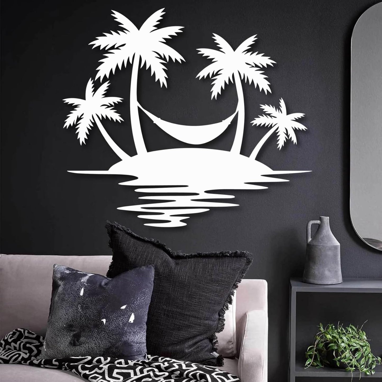 Palm Tree Metal Wall Decor,Palm Tree Outdoor Wall Art,Tropical Palm Tree Wall Decorations for Living Room,Outdoor Wall Decorations for House(30"×26",Black)